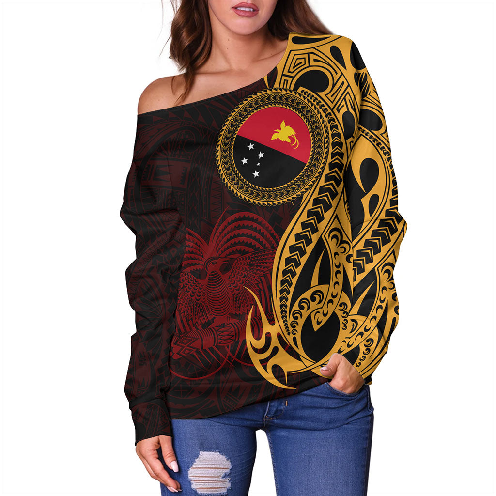 Papua New Guinea Off Shoulder Sweatshirt PNG Tribal Tattoo Symbols