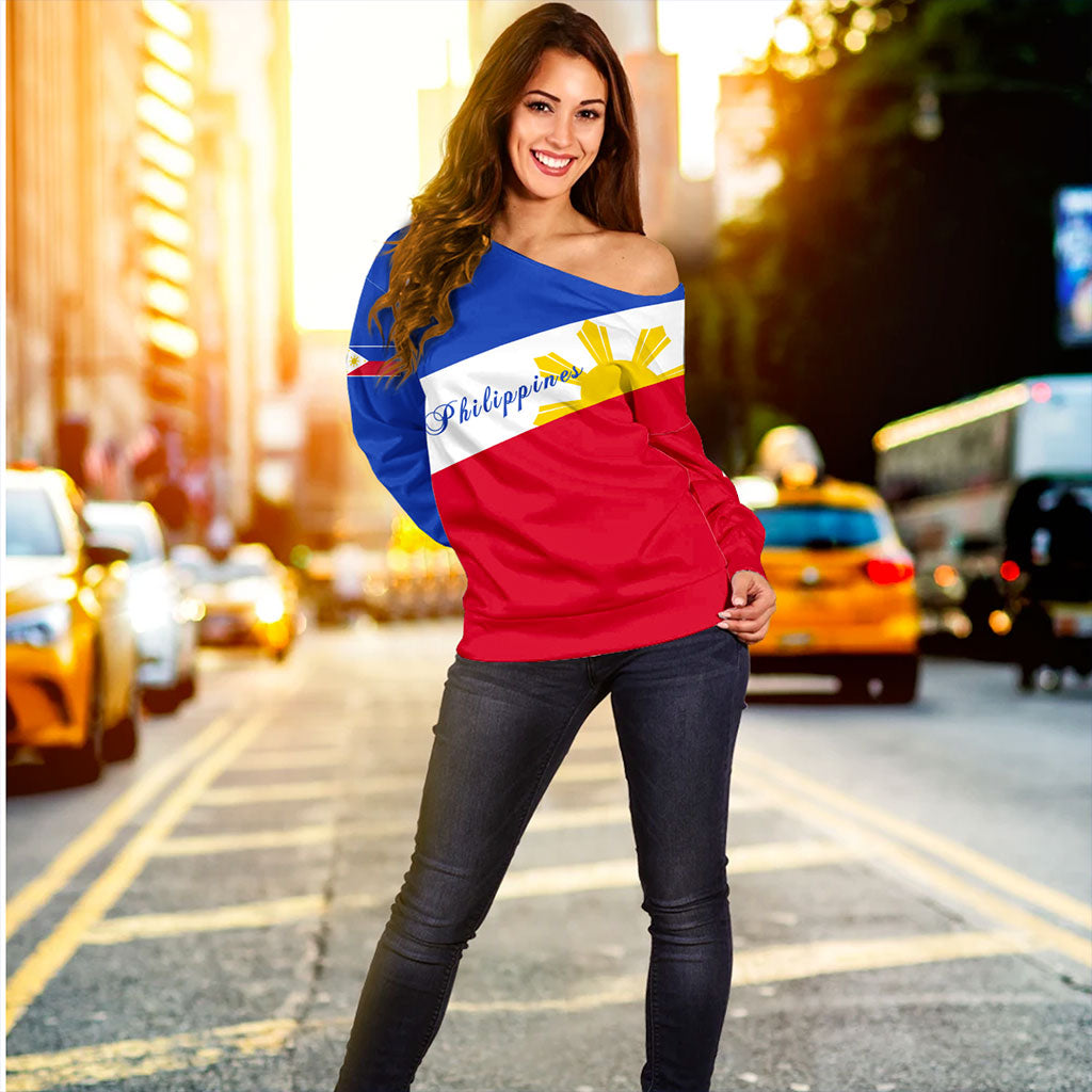 Philippines Filipinos Off Shoulder Sweatshirt Flag Sun Style
