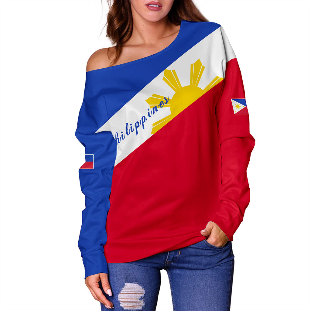 Philippines Filipinos Off Shoulder Sweatshirt Flag Sun Style