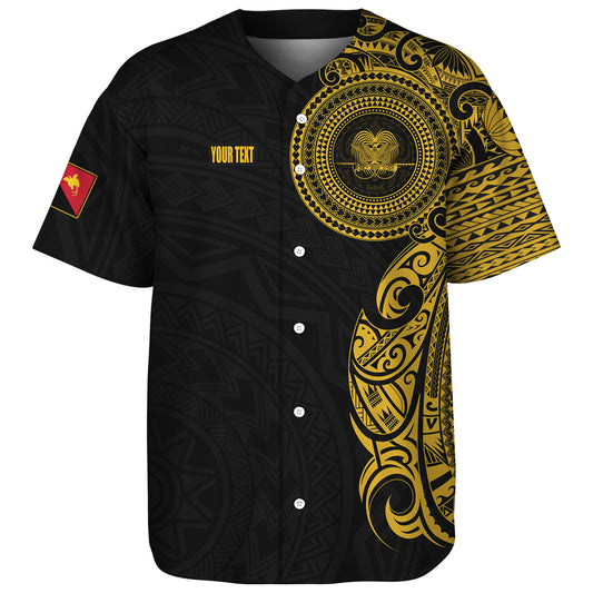 Papua New Guinea Baseball Shirt Custom Polynesian Half Sleeve Gold Tattoo With Seal Black