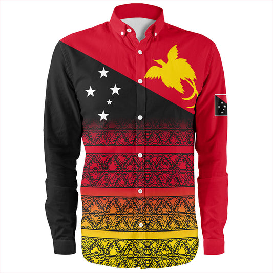 Papua New Guinea Long Sleeve Shirt Flag Pattern Tapa Clothes