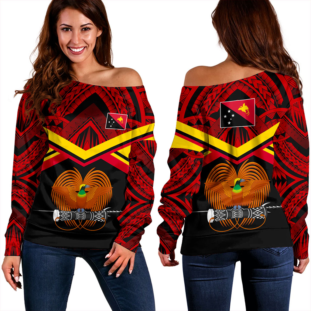 Papua New Guinea Off Shoulder Sweatshirt Tribal Melanesia Special Style