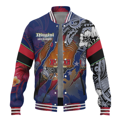 Papua New Guinea Baseball Jacket Custom Papuan Blood Inside Me Polynesian Sleeve Tattoo Tropical Blue