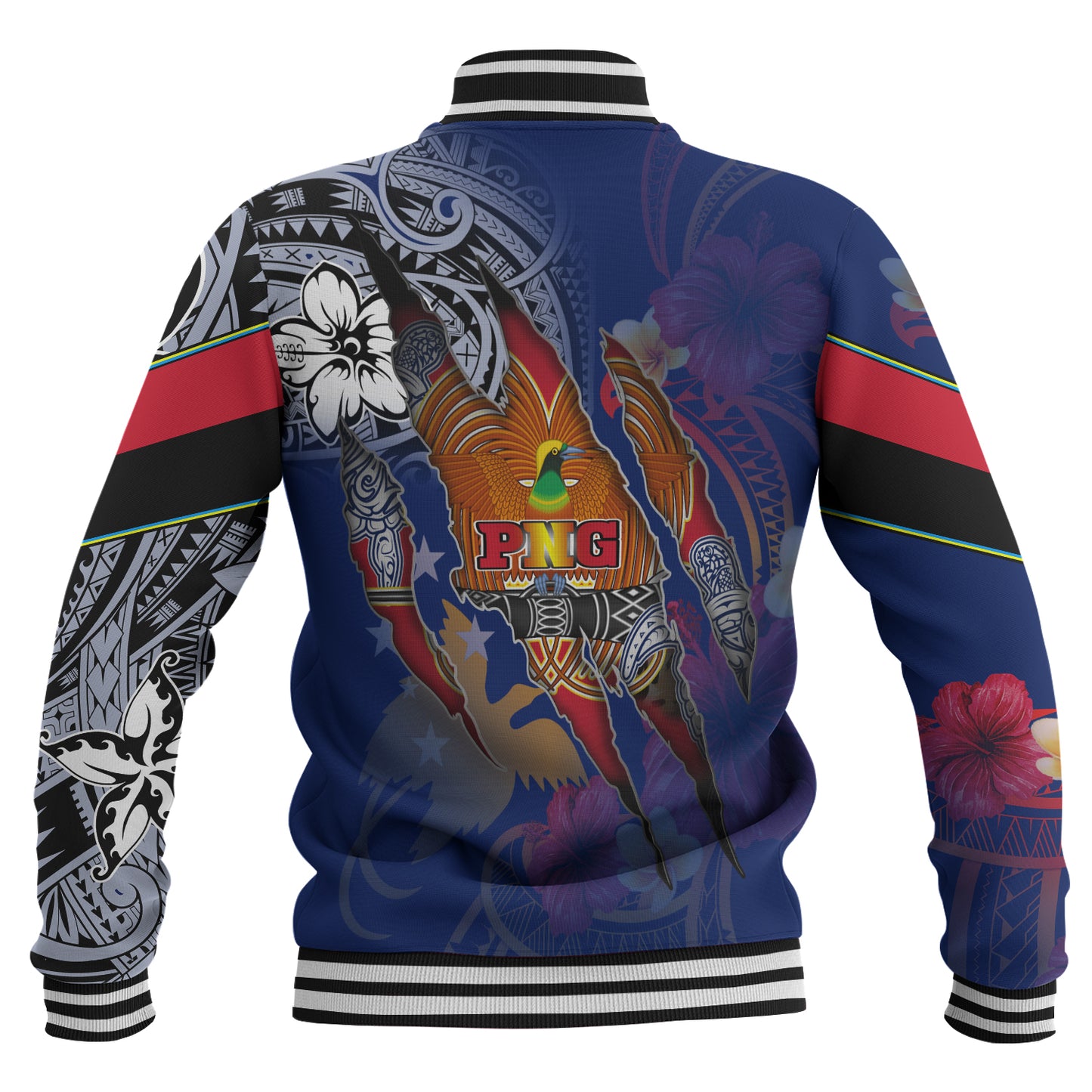 Papua New Guinea Baseball Jacket Custom Papuan Blood Inside Me Polynesian Sleeve Tattoo Tropical Blue