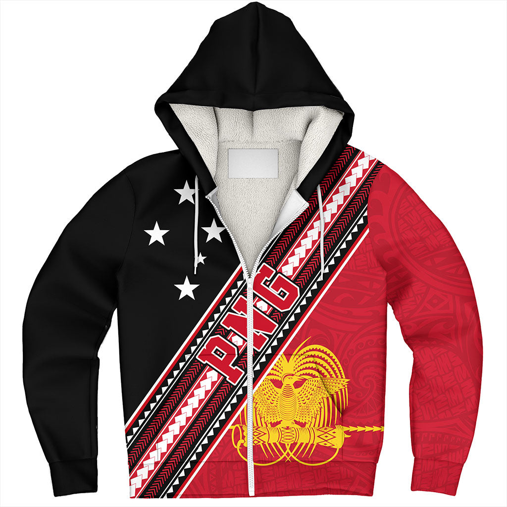 Papua New Guinea Sherpa Hoodie Flag And Coat Of Arms