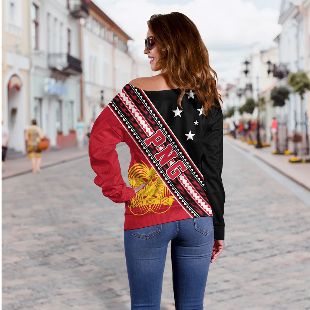 Papua New Guinea Off Shoulder Sweatshirt Flag And Coat Of Arms
