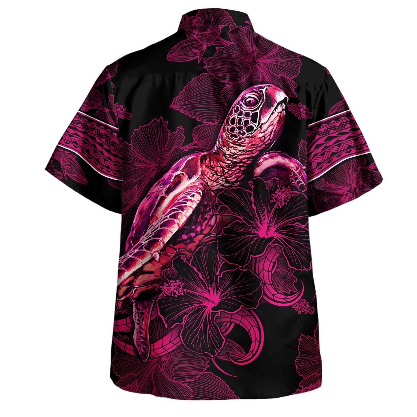 Papua New Guinea Hawaiian Shirt Sea Turtle With Blooming Hibiscus Flowers Tribal Maroon