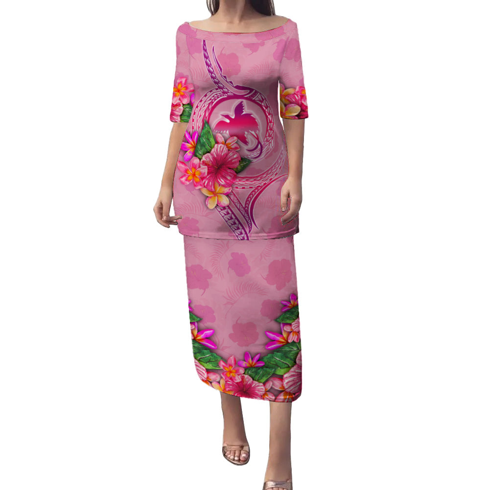 Papua New Guinea Combo Puletasi And Shirt Floral With Seal Pink