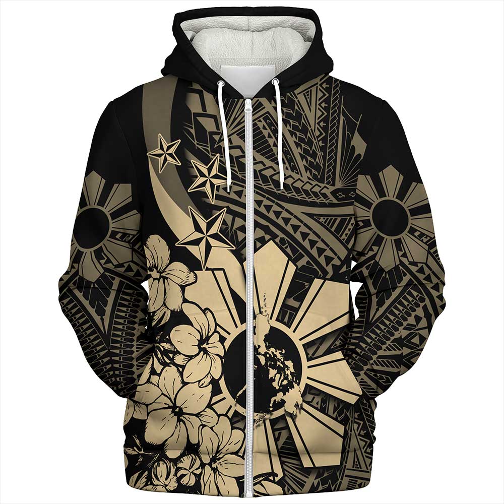 Philippines Sherpa Hoodie - Polynesian Pattern Filipino Sampaguita