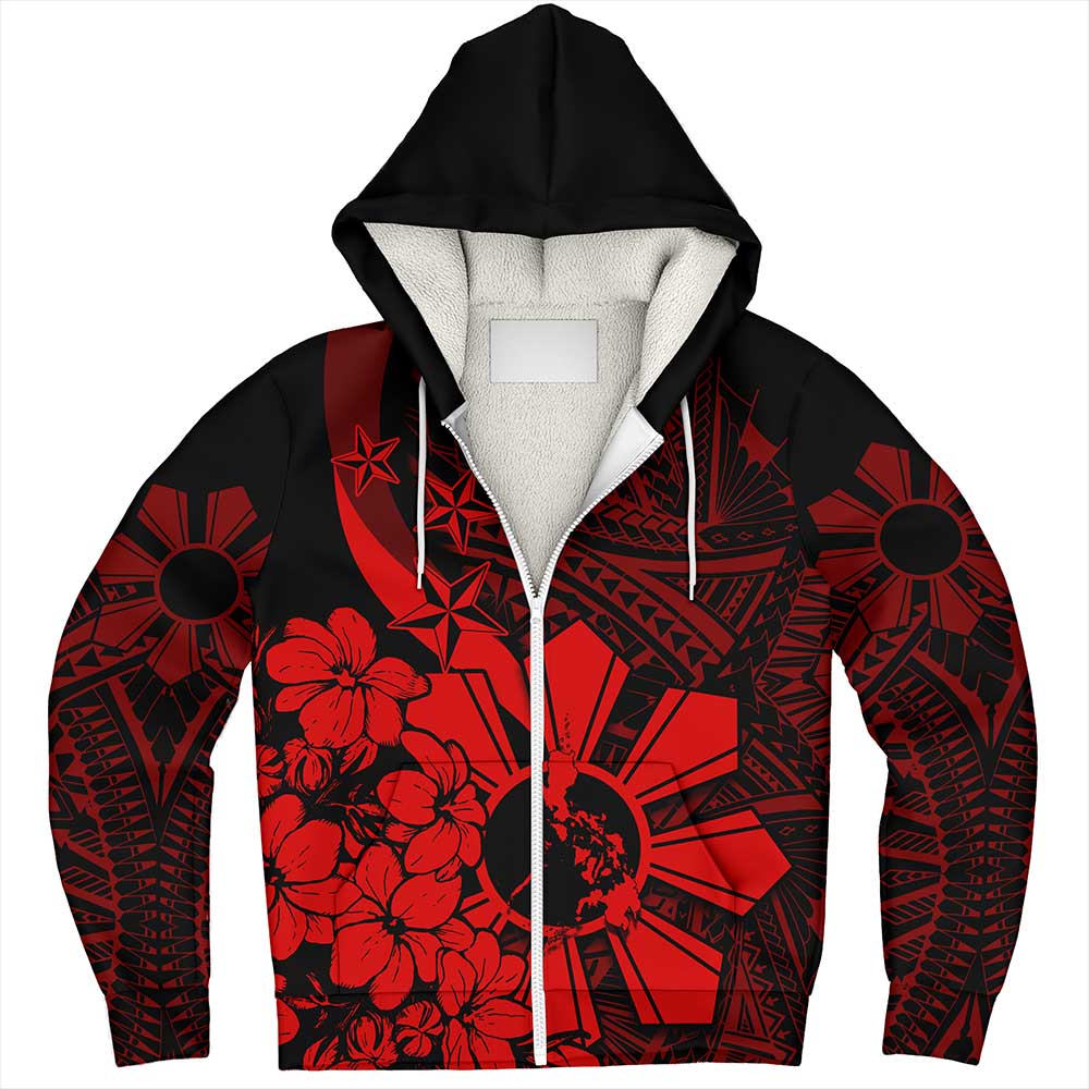 Philippines Sherpa Hoodie - Polynesian Pattern Filipino Sampaguita
