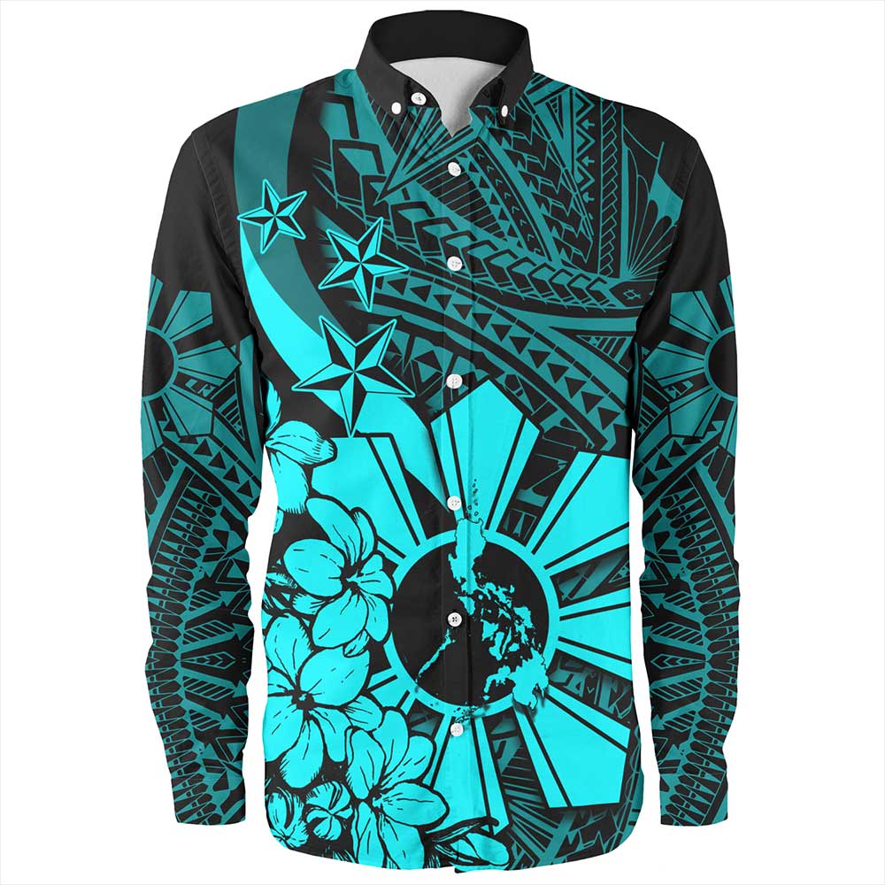 Philippines Long Sleeve Shirt Polynesian Pattern Filipino Sampaguita