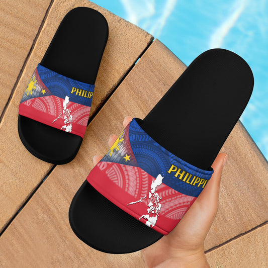 Philippines Filipinos Map And Flag Color Style Slide Sandals