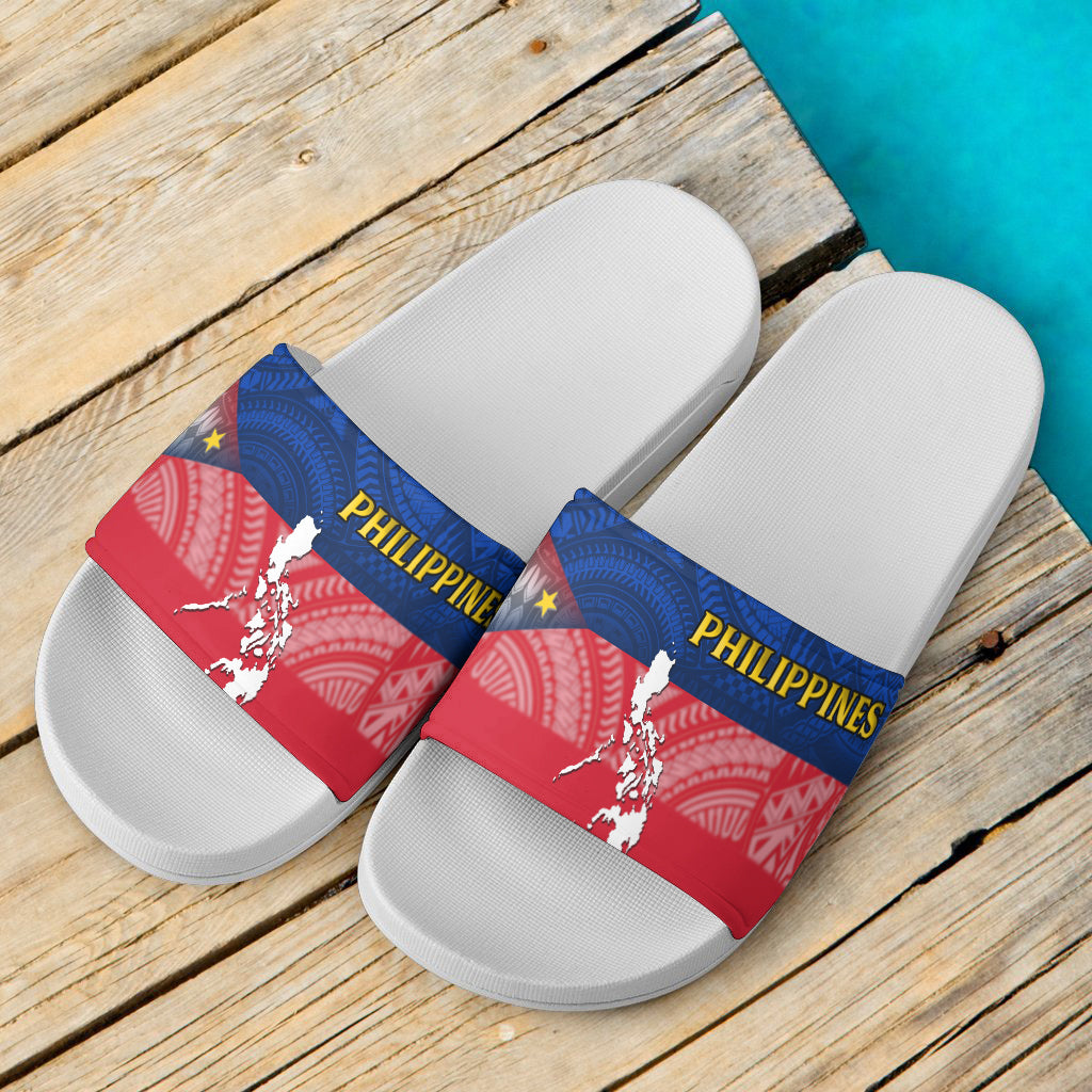 Philippines Filipinos Map And Flag Color Style Slide Sandals