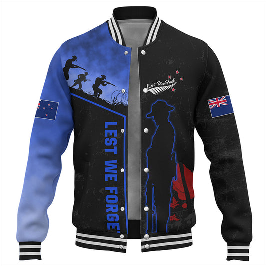 New Zealand Baseball Jacket Anzac Day Lest We Forget Poppy Flower Symbol