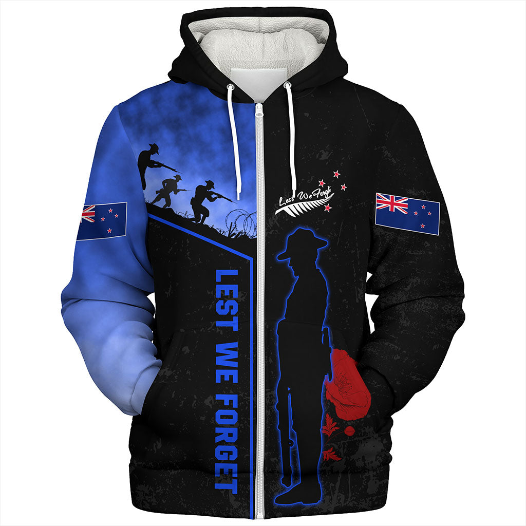 New Zealand Sherpa Hoodie Anzac Day Lest We Forget Poppy Flower Symbol
