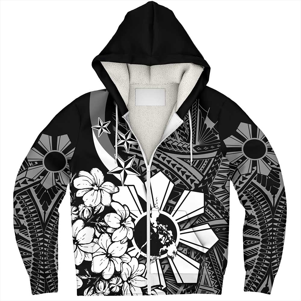Philippines Sherpa Hoodie - Polynesian Pattern Filipino Sampaguita