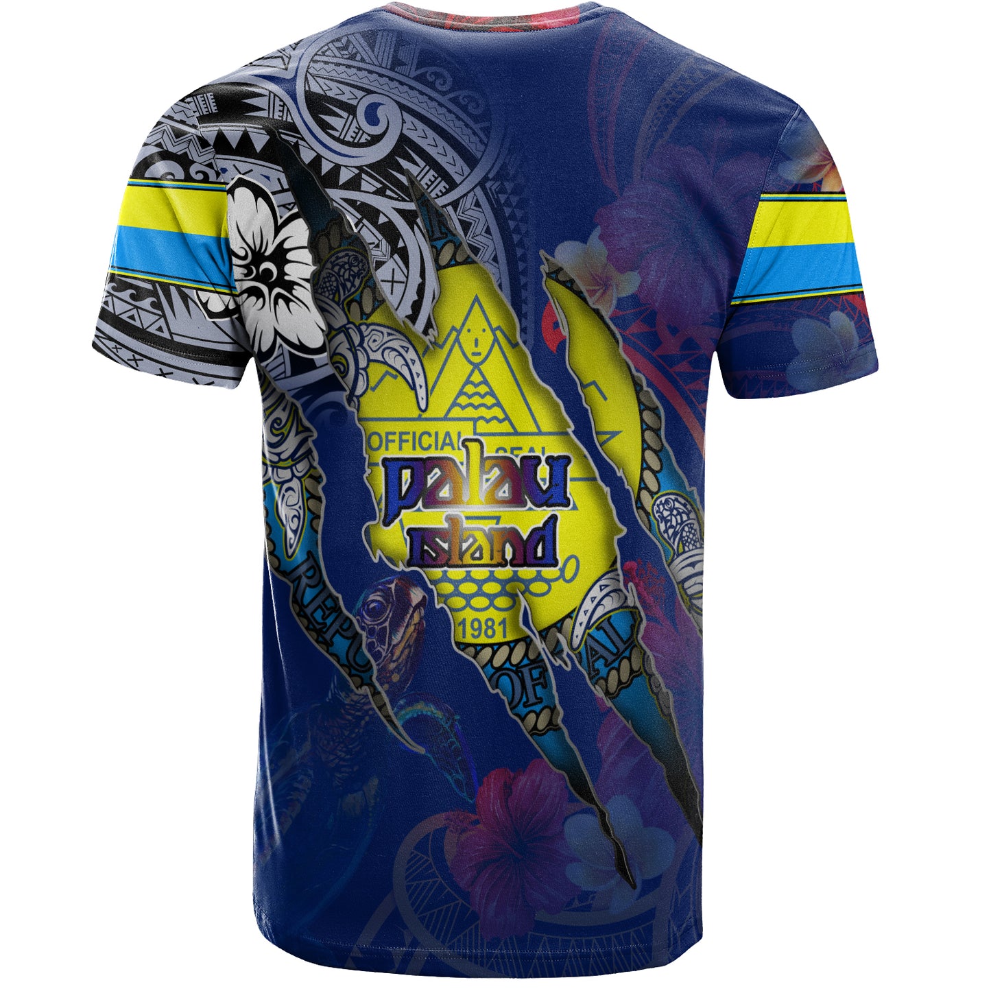 Palau T-Shirt Custom Palauan Blood Inside Me Polynesian Sleeve Tattoo Tropical Blue