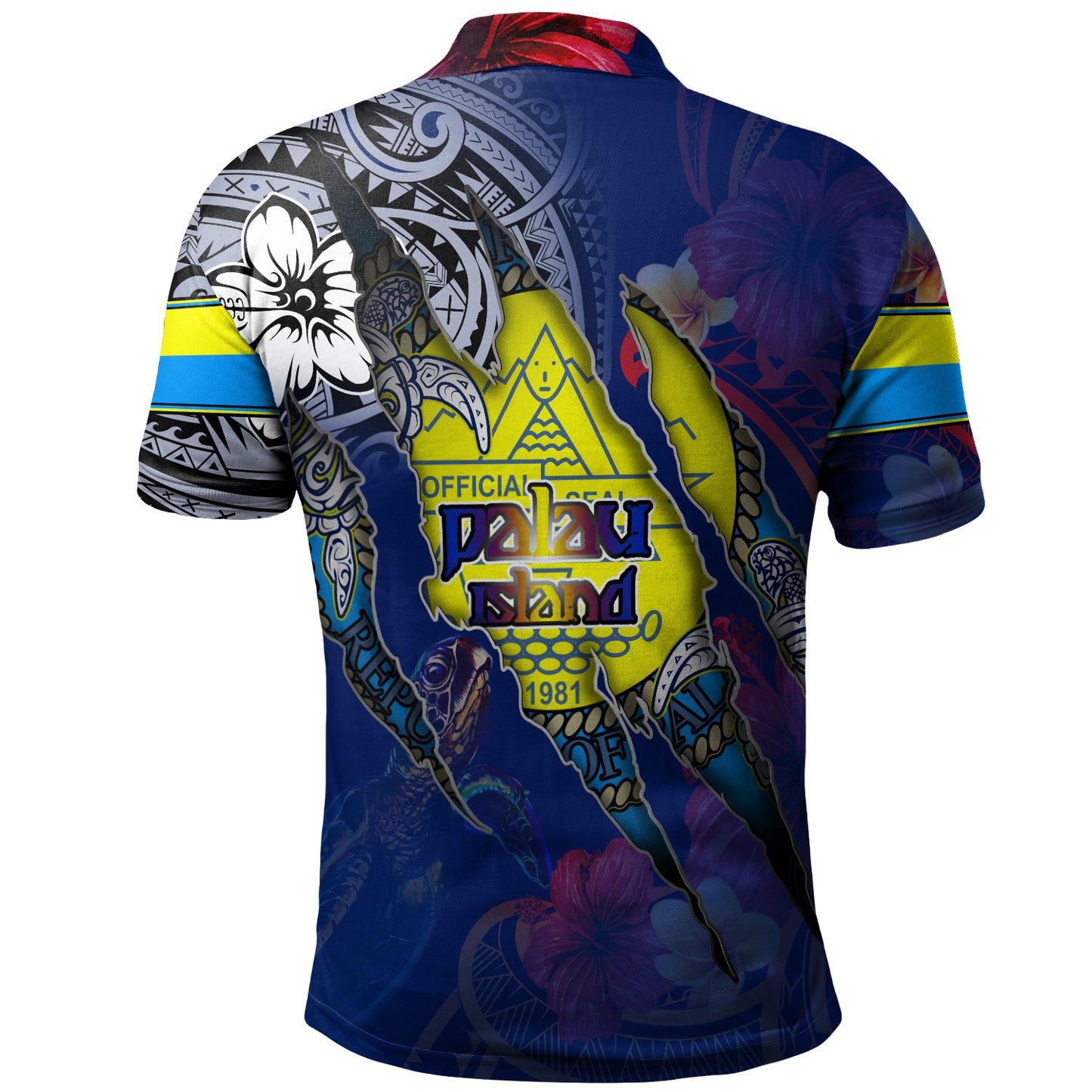Palau Polo Shirt Custom Palauan Blood Inside Me Polynesian Sleeve Tattoo Tropical Blue