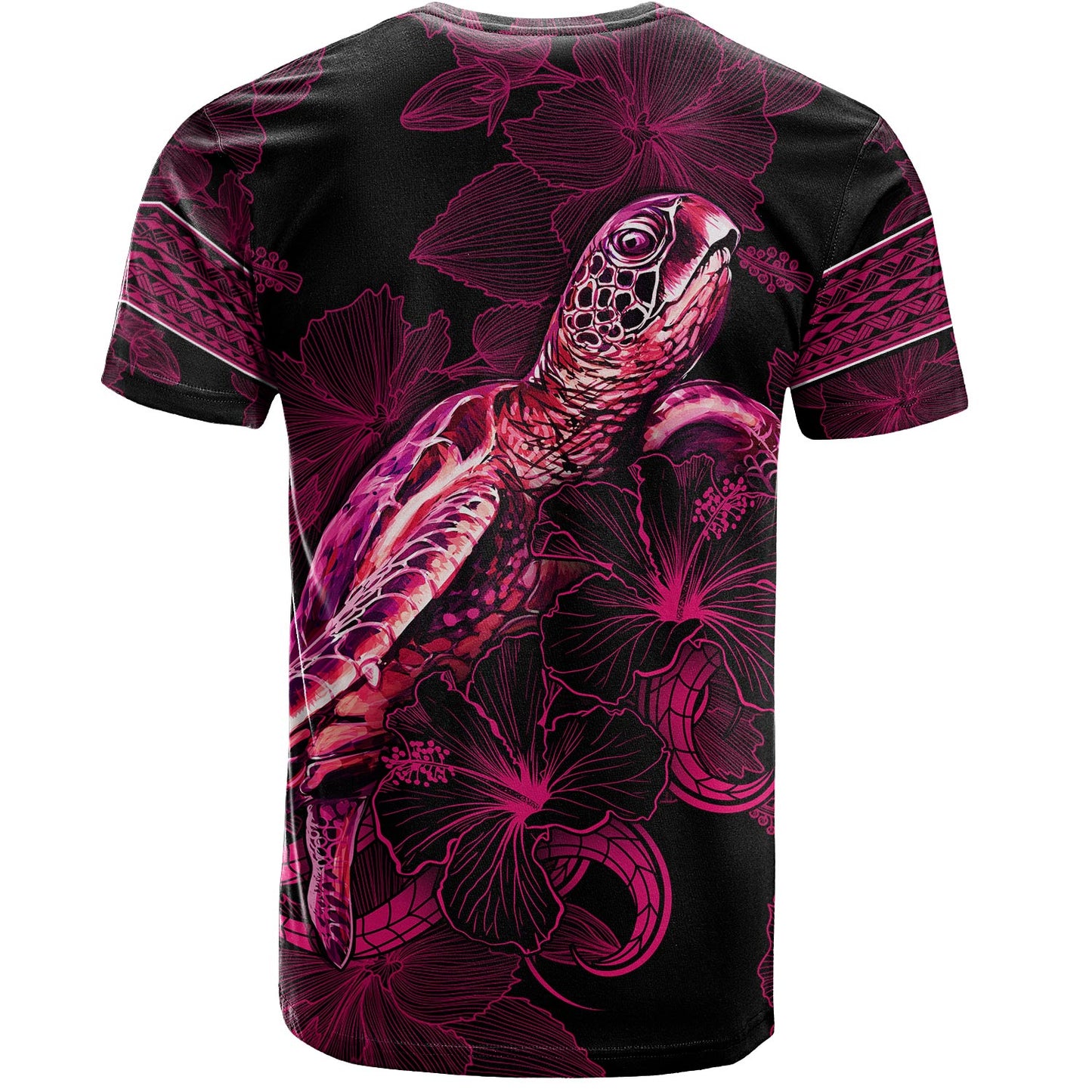 Palau T-Shirt Sea Turtle With Blooming Hibiscus Flowers Tribal Maroon
