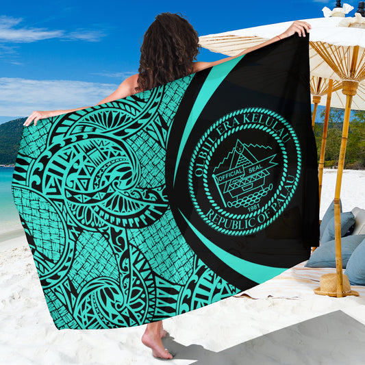 Palau Sarong Coat Of Arm Lauhala Circle Turquoise