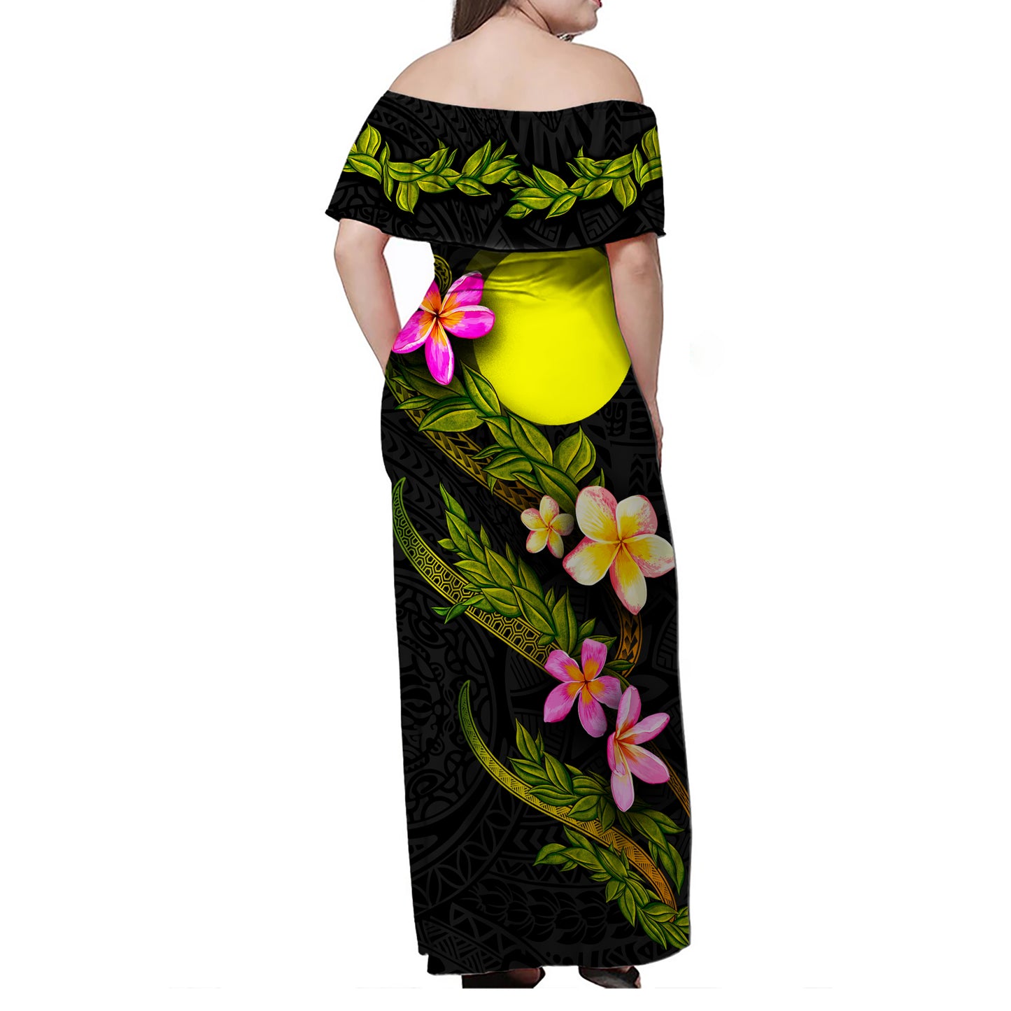 Palau Women Off Shoulder Long Dress - Plumeria Tribal