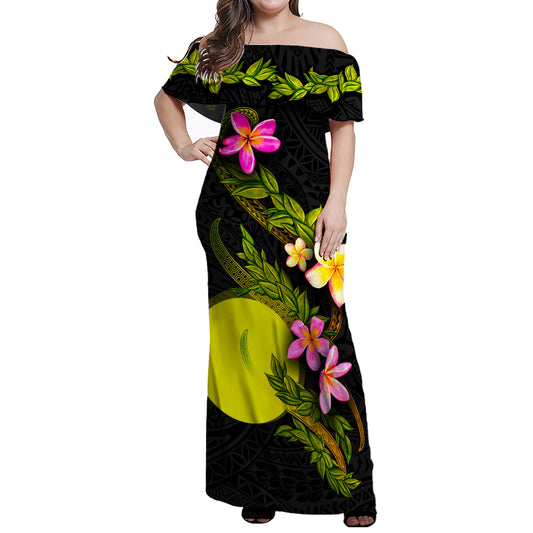 Palau Women Off Shoulder Long Dress - Plumeria Tribal