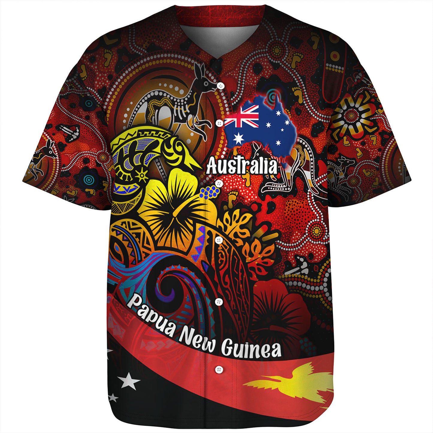 Papua New Guinea And Australia Birds Of Paradise With Aboriginal Baseball Shirt