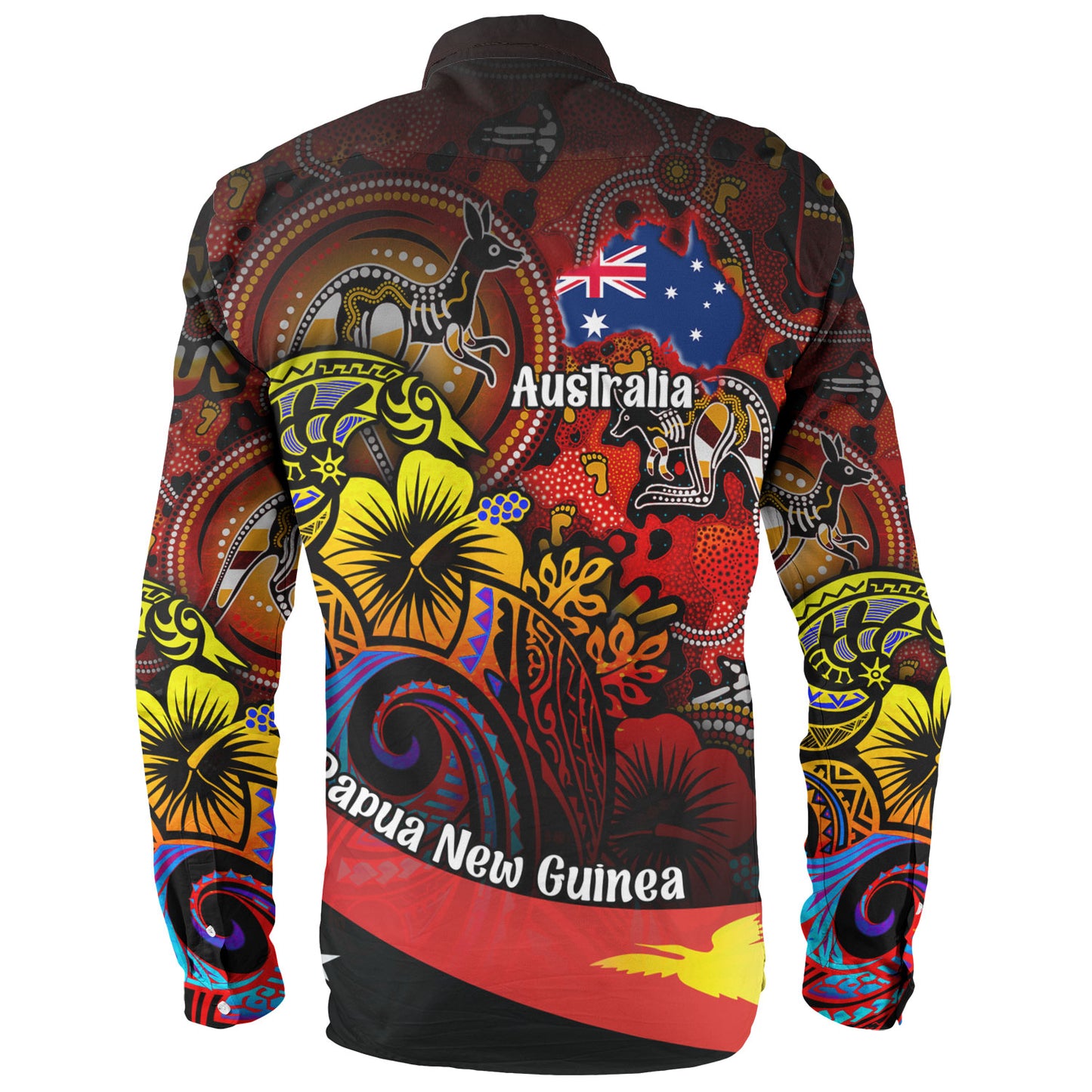 Papua New Guinea And Australia Birds Of Paradise With Aboriginal Long Sleeve Shirt