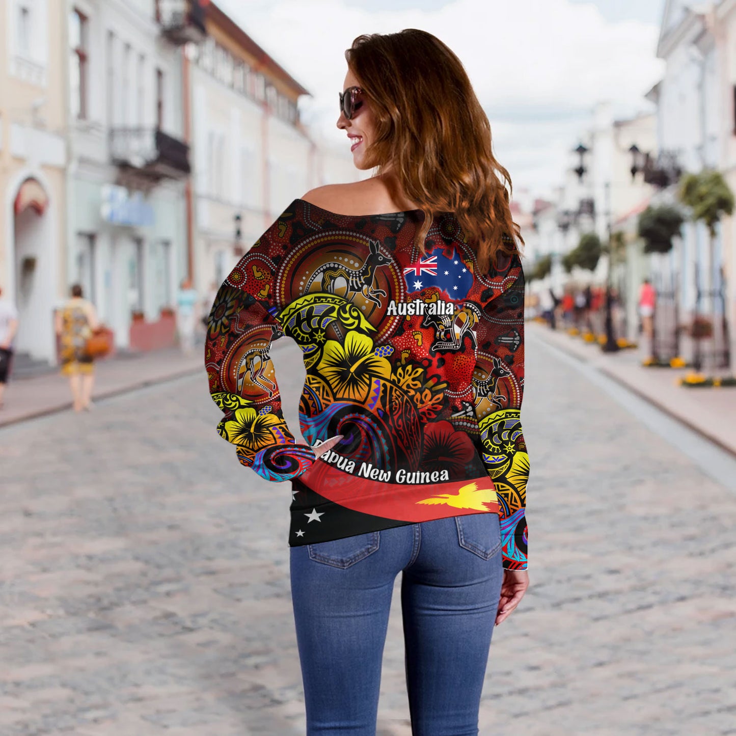 Papua New Guinea And Australia Birds Of Paradise With Aboriginal Off Shoulder Sweatshirt