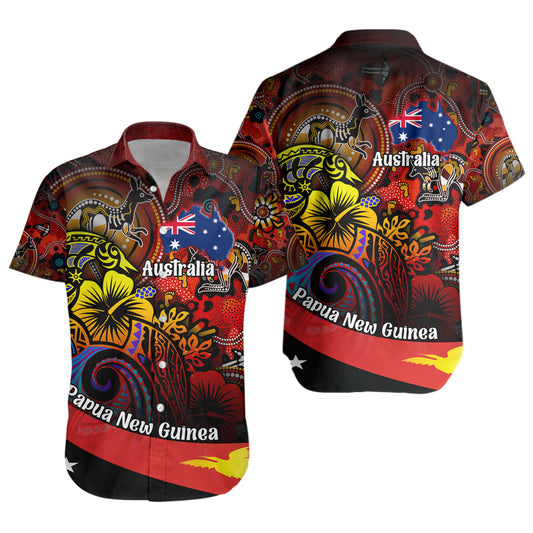 Papua New Guinea And Australia Birds Of Paradise With Aboriginal Short Sleeve Shirt