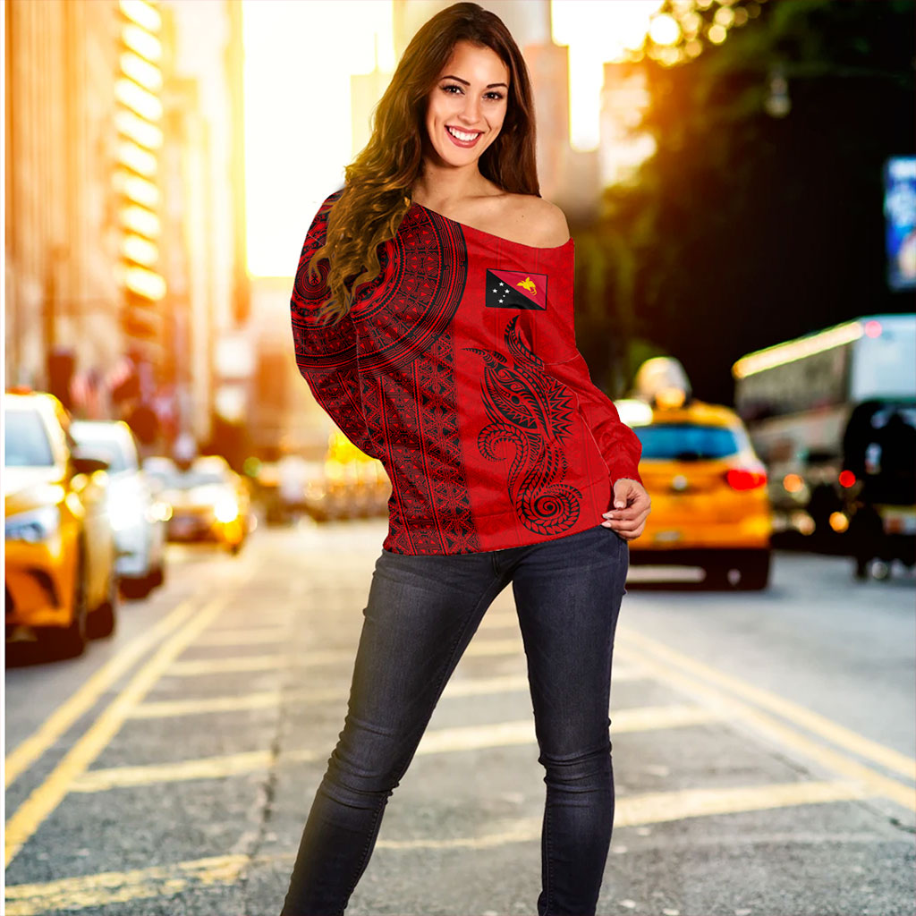 Papua New Guinea Off Shoulder Sweatshirt Tapa Pattern Half Concept