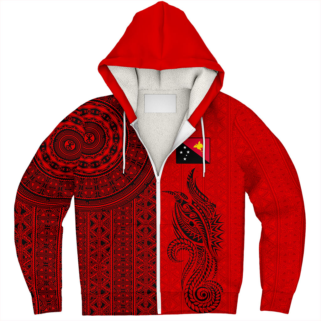 Papua New Guinea Sherpa Hoodie Tapa Pattern Half Concept
