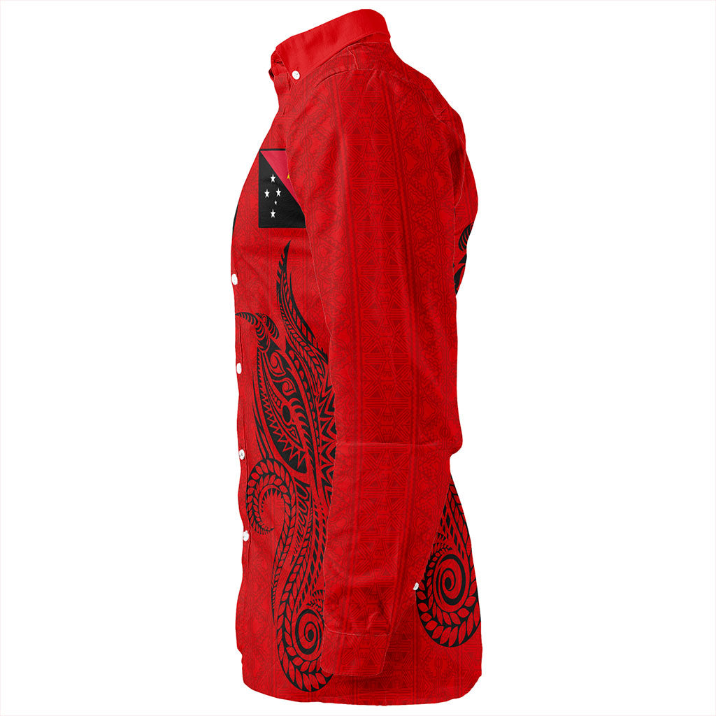 Papua New Guinea Long Sleeve Shirt Tapa Pattern Half Concept