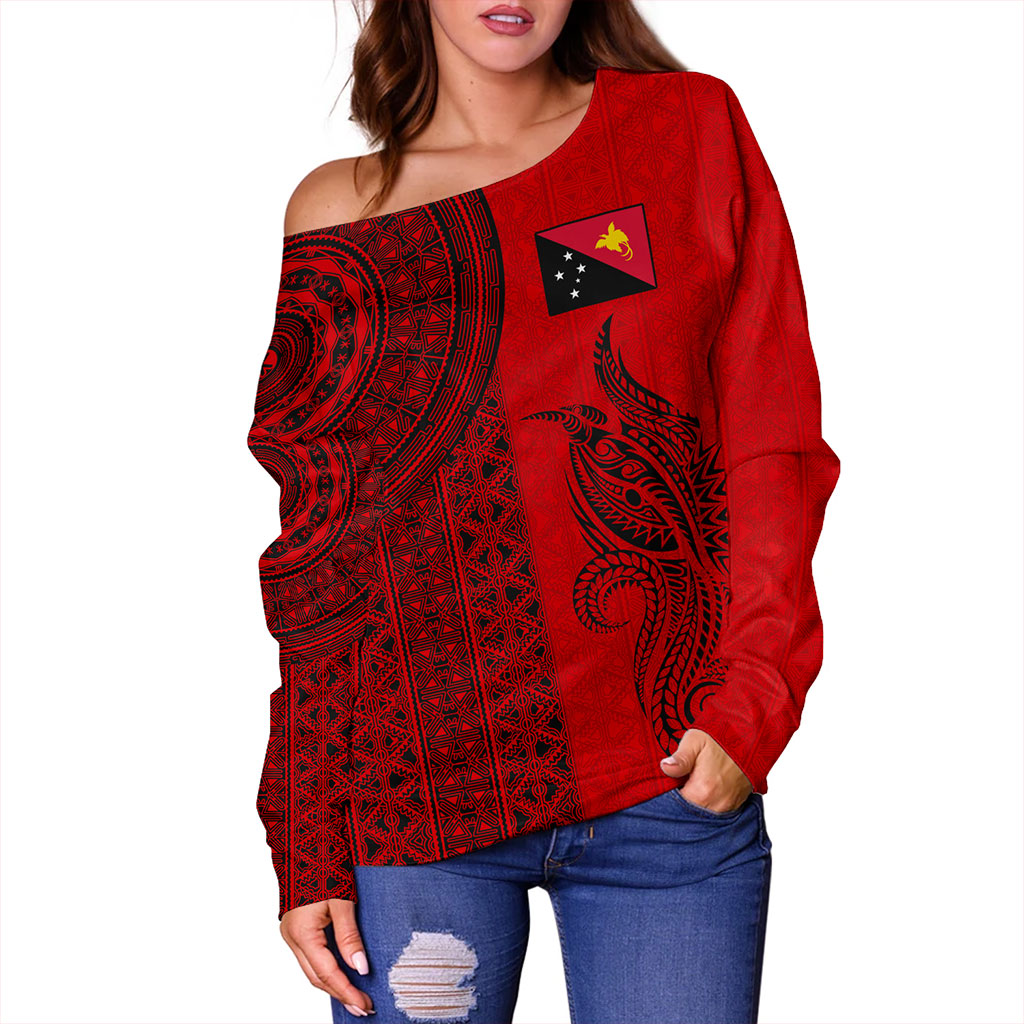 Papua New Guinea Off Shoulder Sweatshirt Tapa Pattern Half Concept