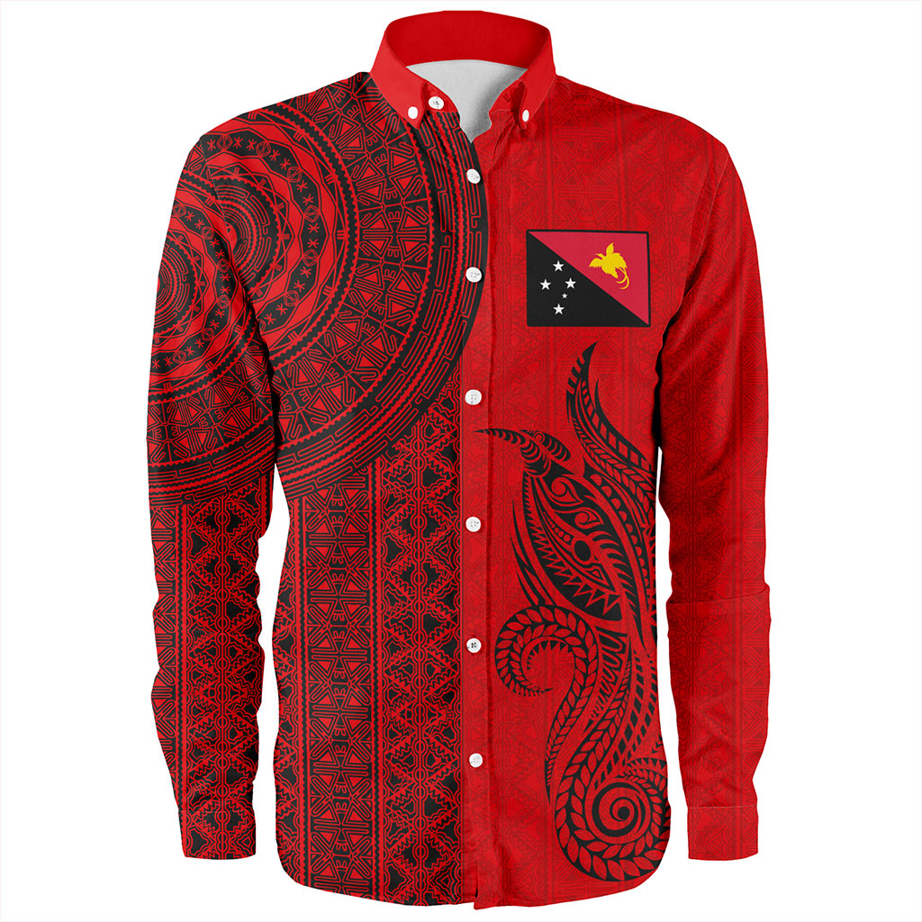 Papua New Guinea Long Sleeve Shirt Tapa Pattern Half Concept
