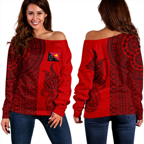 Papua New Guinea Off Shoulder Sweatshirt Tapa Pattern Half Concept