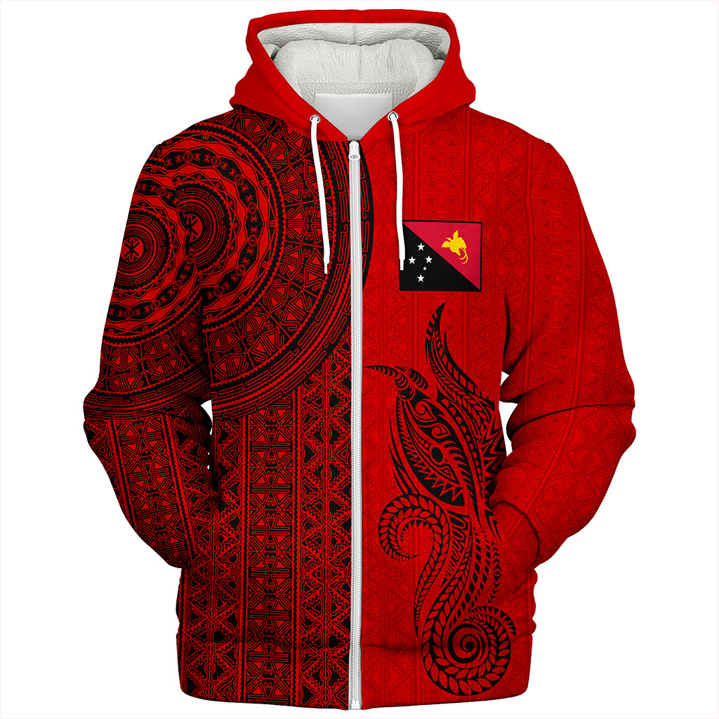 Papua New Guinea Sherpa Hoodie Tapa Pattern Half Concept