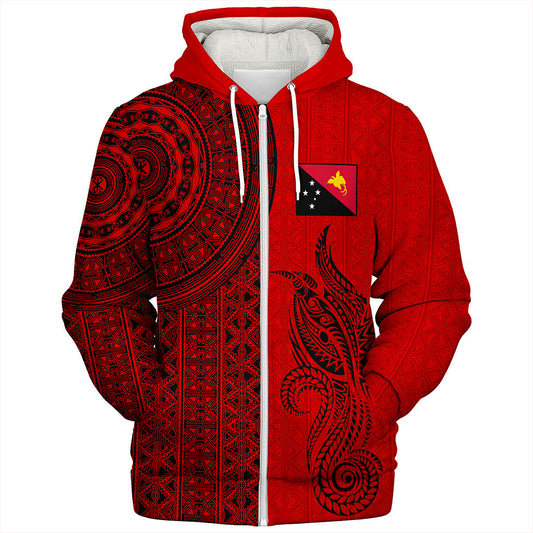 Papua New Guinea Sherpa Hoodie Tapa Pattern Half Concept