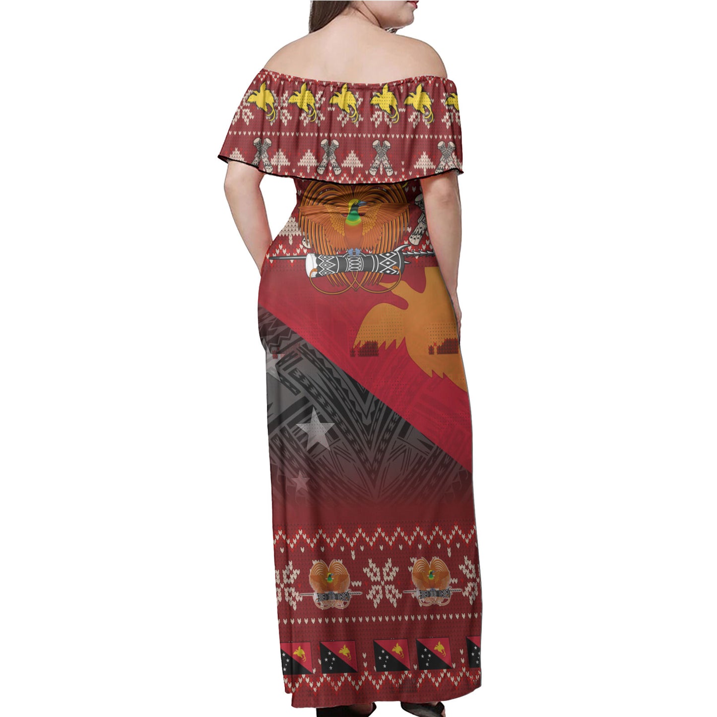 Papua New Guinea Woman Off Shoulder Long Dress - PNG Merry Christmas