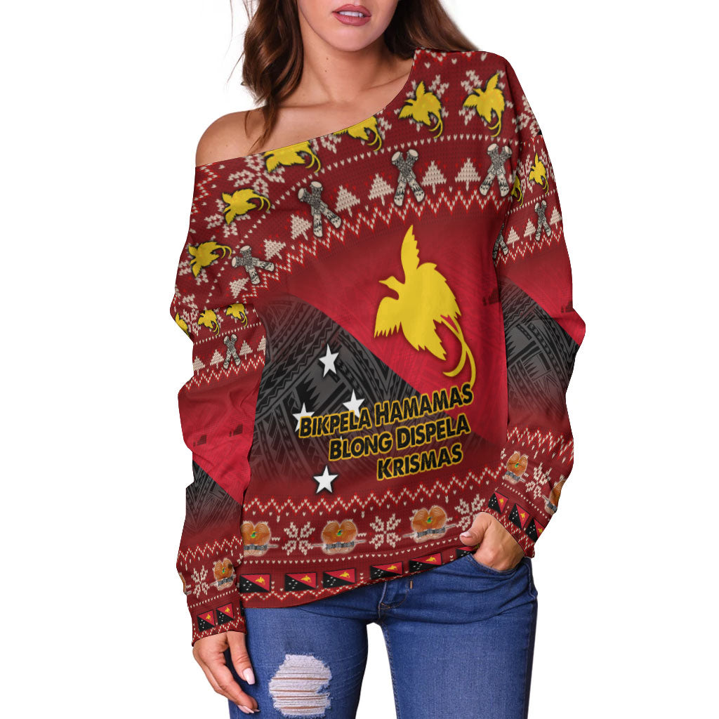 Papua New Guinea Women Off Shoulder Sweater - PNG Merry Christmas