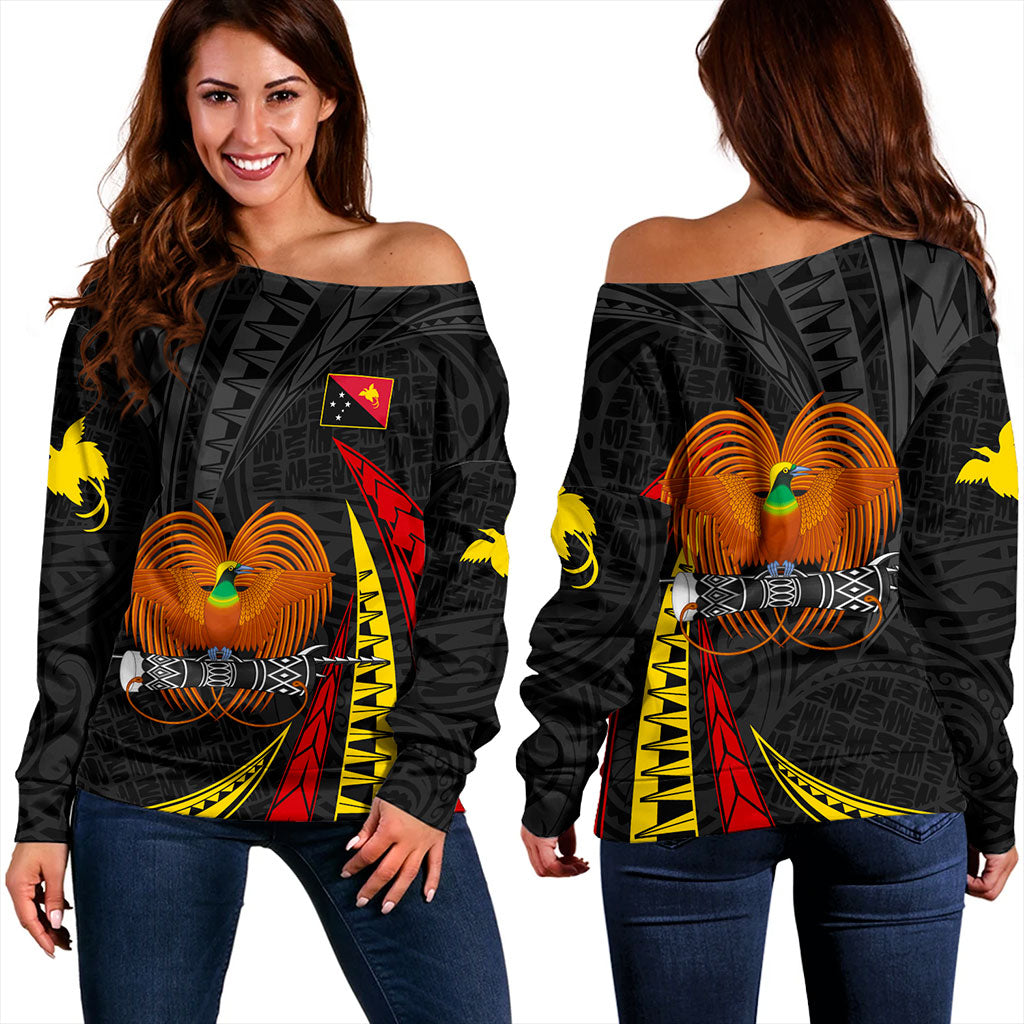 Papua New Guinea Off Shoulder Sweatshirt Tribal Wave Pattern