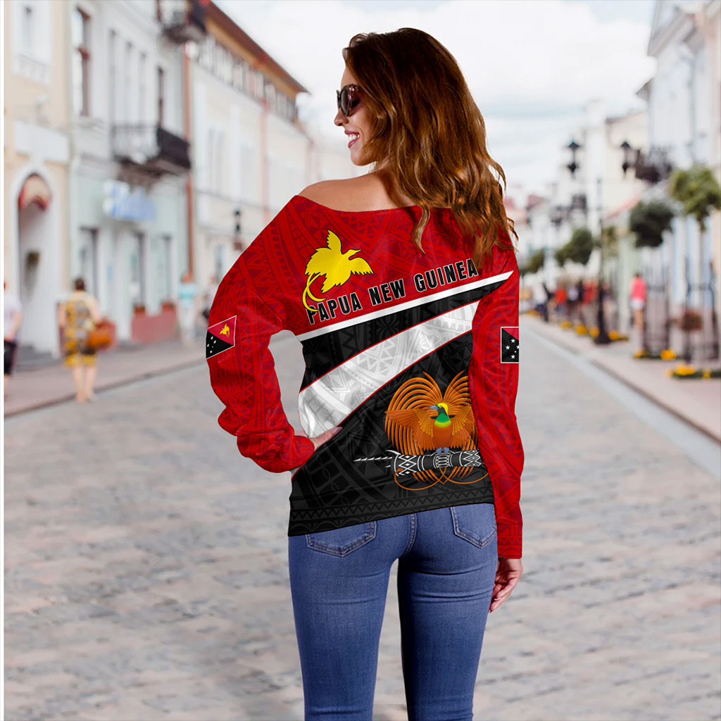 Papua New Guinea Off Shoulder Sweatshirt Melanesia Curve Style
