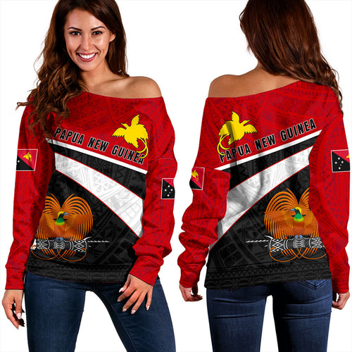 Papua New Guinea Off Shoulder Sweatshirt Melanesia Curve Style