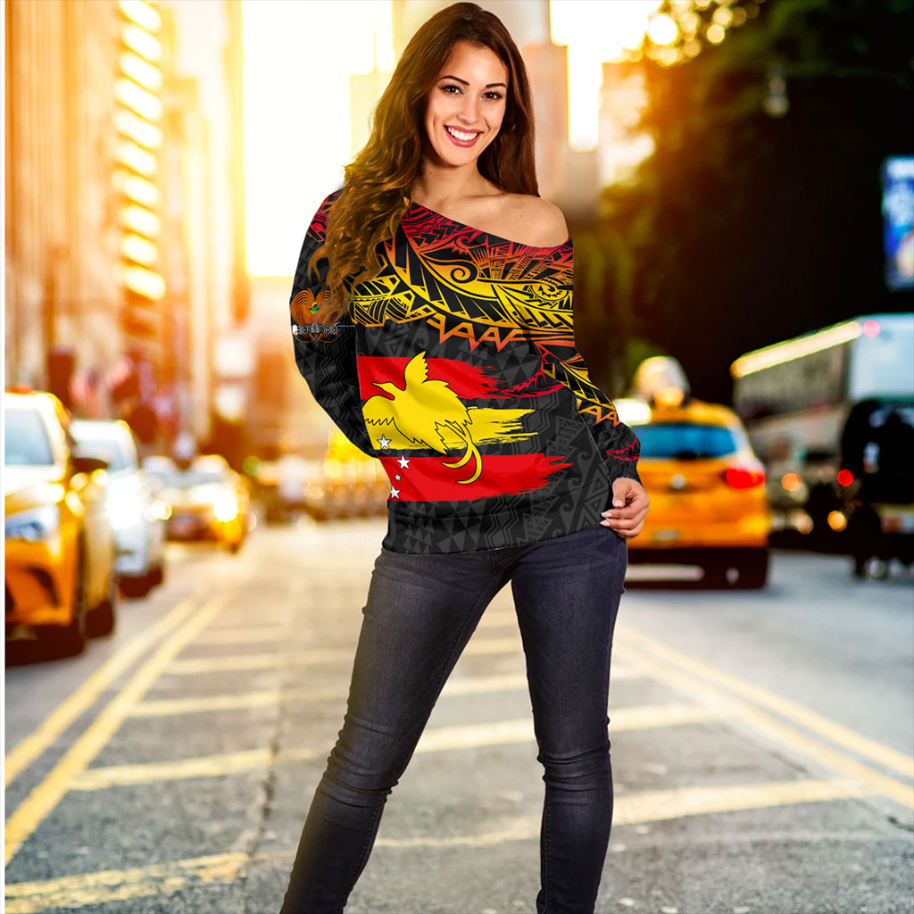 Papua New Guinea Off Shoulder Sweatshirt Flag Grunge Style