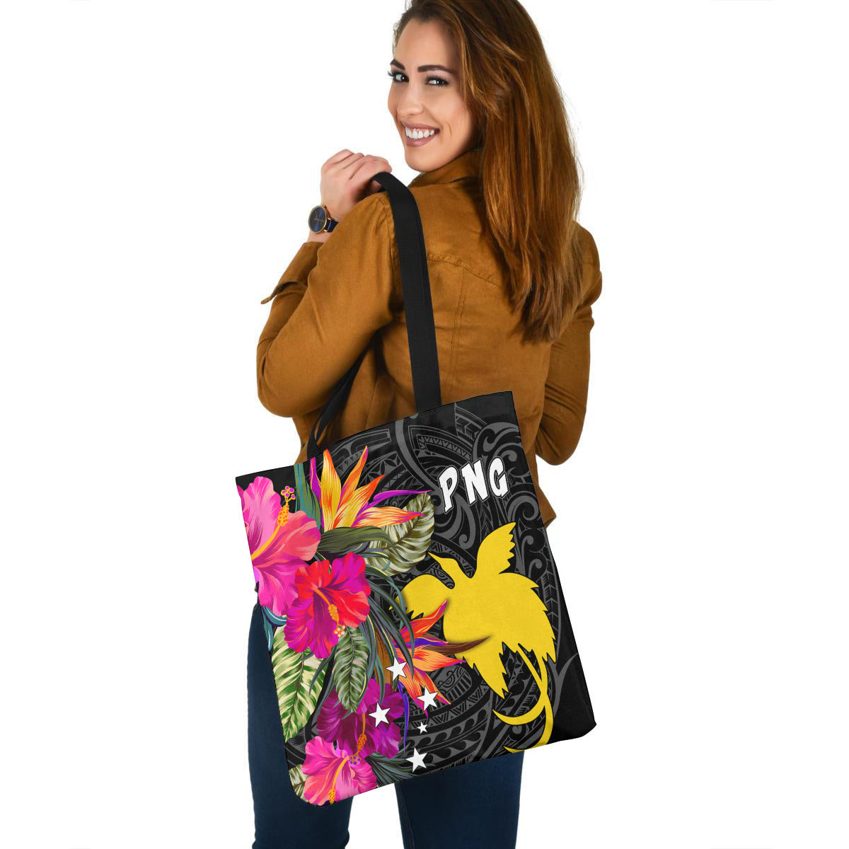 Papua New Guinea Custom Personalised Tote Bag Polynesian Hibiscus Pattern