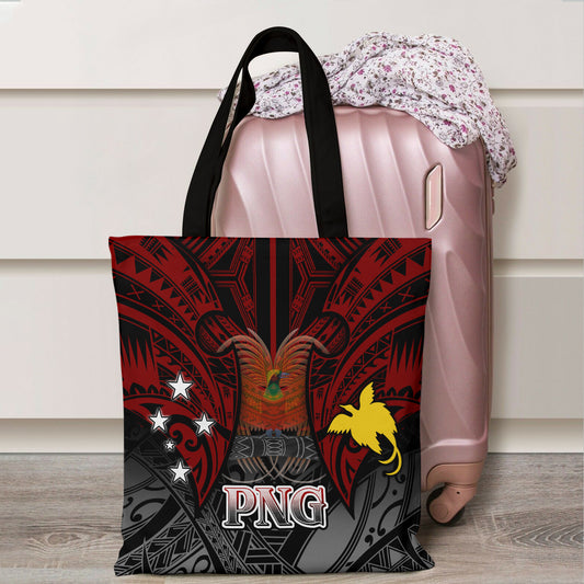 Papua New Guinea Map Polynesian Flag Color Style Tote Bags