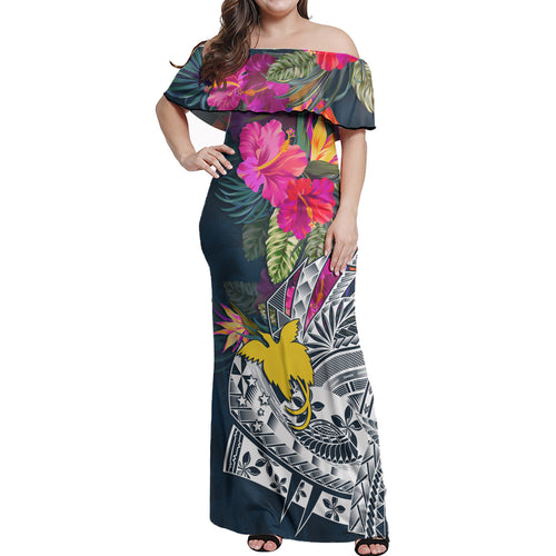 Papua New Guinea Off Shoulder Long Dress Polynesian Summer Vibes
