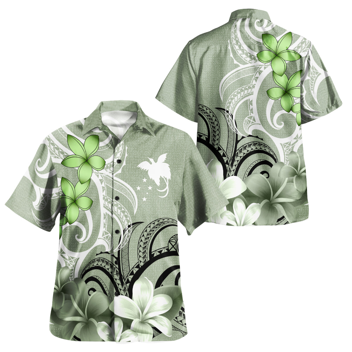 Papua New Guinea Polynesian Pattern Combo Dress And Shirt Floral Spirit Sage Green
