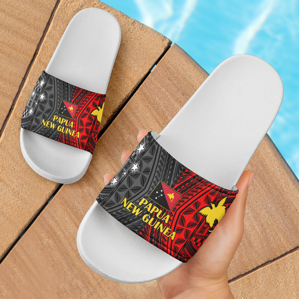 Papua New Guinea Seal With Flag Polynesian Pattern Slide Sandals