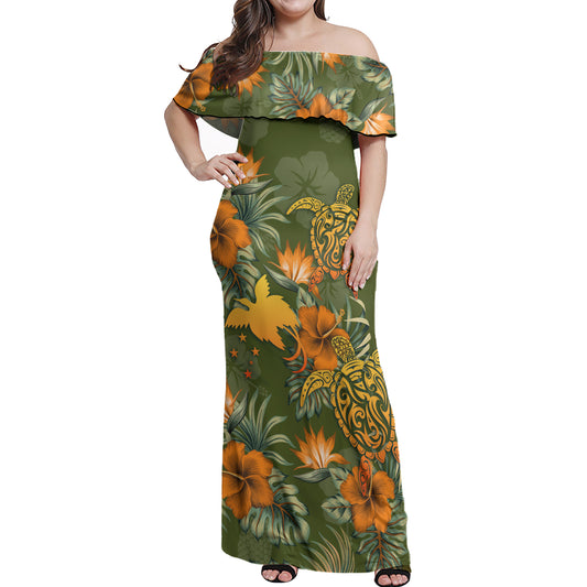 Papua New Guinea Woman Off Shoulder Long Dress Polynesian Tropical Summer
